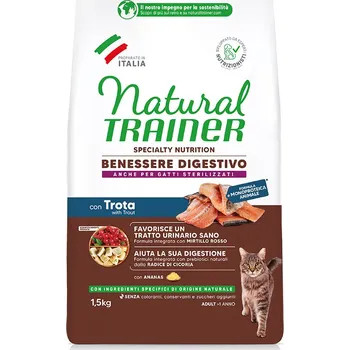 Krmivo pro kočku 2x1,5kg Natural Trainer Benessere Digestivo pstruh granule pro kočky