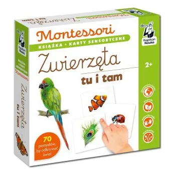 Bystrá hlava Montessori Zwierzęta tu i tam: Karty sensoryczne z książeczką Kapitan Nauka – Dołhun Katarzyna (PL)