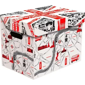 Úložný box Dekorativní krabice Mapa Londýna ONE, úložný box s víkem, vel. 34x25x26cm (Box je vyroben z pevné lepenky a hodí se ideálně k přechovávání různých předmětů jako je oblečení, hračky, knihy a jiné drobnosti. Díky dekorativnímu potisku může být na očích a ne