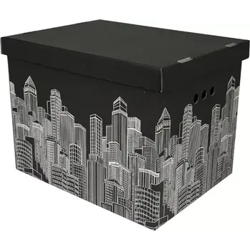 Úložný box Dekorativní krabice City Město XL úložný box, velikost 42x32x32cm (Krabice Erkar je vyrobena z pevné lepenky a hodí se ideálně k přechovávání různých předmětů jako je oblečení, hračky, knihy a jiné drobnosti. Díky dekorativnímu potisku může být na očích a
