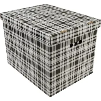 Úložný box Dekorativní krabice Černá mřížka XL úložný box, velikost 42x32x32cm (Krabice Erkar je vyrobena z pevné lepenky a hodí se ideálně k přechovávání různých předmětů jako je oblečení, hračky, knihy a jiné drobnosti. Díky dekorativnímu potisku může být na očích
