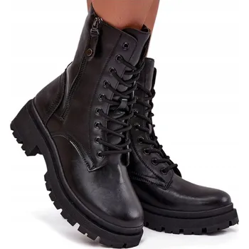 Dámská zimní obuv KOTNÍKOVÉ BOTY WORKERY DVOJITÝ ZIP EKO KŮŽE ZATEPLENÉ ČERNÉ 39