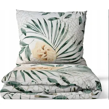 Povlečení Povlečení Bavlněné 220x200 Bílé se zelenými a zlatými monsterami