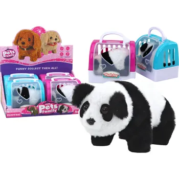 plyšák Interaktivní plyšová panda v nosiči - růžová/modrá