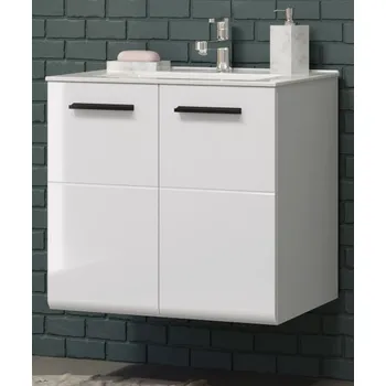 Koupelnový nábytek trendteam Koupelnová skříňka Riva bílá melamin/bílý vysoký lesk Hluboká zásuvka 62 x 59 x 47 cm | 211030201