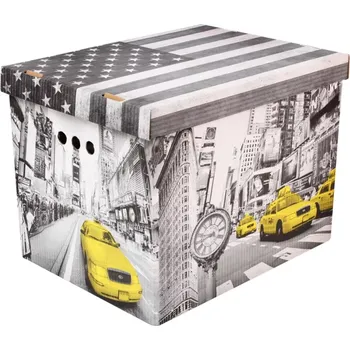 Úložný box Dekorativní krabice New York XL úložný box, velikost 42x32x32cm (Krabice Erkar je vyrobena z pevné lepenky a hodí se ideálně k přechovávání různých předmětů jako je oblečení, hračky, knihy a jiné drobnosti. Díky dekorativnímu potisku může být na očích a n