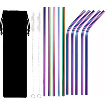 Úložný box Sada - 10x brčka, eko znovupoužitelné kovové tuby + 2 čističe (Brčka (slámka, slámky na pití) jsou vyrobena z nejkvalitnější nerezové oceli 304L, takže nemění chuť nápojů. Bez BPA a škodlivých sloučenin neovlivňují chuť nápojů hladké a zaoblené hrany odol