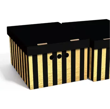Úložný box Dekorativní krabice černé / zlaté pruhy A4 úložný box, velikost 33x25x18cm (Krabice Global Home je vyrobena z pevné lepenky a hodí se ideálně k přechovávání různých předmětů jako je oblečení, hračky, knihy a jiné drobnosti. Díky dekorativnímu potisku může