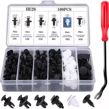 Úložný box Sada 100 univerzálních kolíků, klipů a auto západek (V různých velikostech a tvarech vám umožní připevnit prvky ✅ čalounění, ✅ nárazníky, ✅ dveře, ✅ blatníky ve většině modelů osobních automobilů a dodávek. Spony vyrobené z pevného plastu zajišťují pevnou