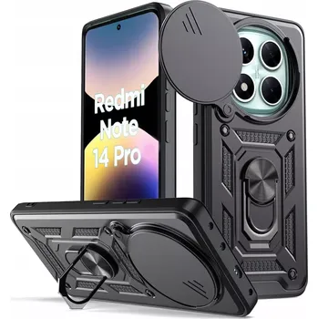 Pouzdro na mobilní telefon Xiaomi Redmi Note 14 Pro, 4G obal pouzdro na mobil kryt obrněný SLIDE 4w1 ring (FUNKČNÍ PANZEROVÉ POUZDRA Perfektní pro použití s magnetickým držákem do auta (k dispozici na našich aukcích) Má také kroužek - pohodlný úchop na prst, který zabrání nechtěn