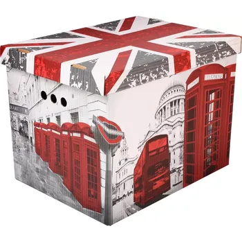 Úložný box Dekorativní krabice Londýn XL úložný box, velikost 42x32x32cm (Krabice Erkar je vyrobena z pevné lepenky a hodí se ideálně k přechovávání různých předmětů jako je oblečení, hračky, knihy a jiné drobnosti. Díky dekorativnímu potisku může být na očích a nem