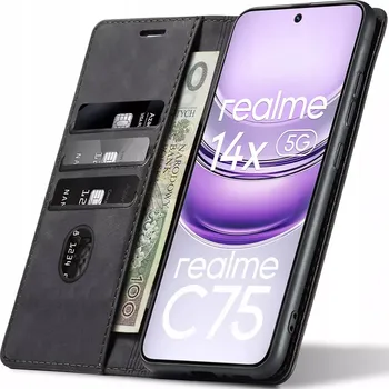 Pouzdro na mobilní telefon Realme 14x 5G / Realme C75 4G – magnetické flipové pouzdro z eko kůže, peněženka a stojánek, sheep skin (LEATHER / Z MĚKKÉ OVČÍ KŮŽE - Elegantní magnetické flipové pouzdro z eko kůže pro Realme 14x 5G a C75. Luxusní design, tři kapsy na karty, stojánek, 3