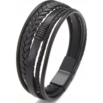 Úložný box PÁNSKÝ ČERNÝ KOŽENÝ NEREZOVÝ NÁRAMEK (Náramek s originálním stylem. Je vyrobena z vysoce kvalitní nerezové oceli 316L a kůže, neztrácí lesk během používání. Vysoká kvalita a spokojenost zaručena. Mimořádně stylový a poutavý náramek - hodí se ke každému ty