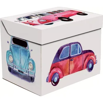 Úložný box Dekorativní krabice Malovaná auta, cars ONE, úložný box s víkem, vel. 34x25x26cm (Box je vyroben z pevné lepenky a hodí se ideálně k přechovávání různých předmětů jako je oblečení, hračky, knihy a jiné drobnosti. Díky dekorativnímu potisku může být na očí