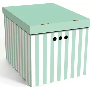 Úložný box Dekorativní krabice zelené pruhy XL úložný box, velikost 42x32x32cm (Krabice ERKAR je vyrobena z pevné lepenky a hodí se ideálně k přechovávání různých předmětů jako je oblečení, hračky, knihy a jiné drobnosti. Díky dekorativnímu potisku může být na očích