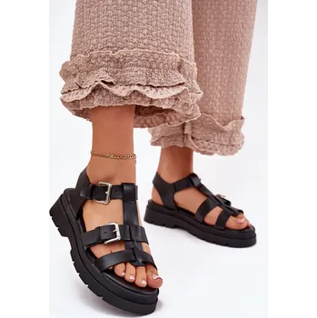 Dámské sandále Dámské sandály z eko kůže s přezkami leopard Jeneliena Barva: Černá, Velikost: 40