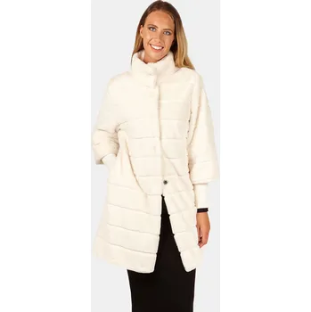 Dámský kožich Baťa textilní delší kožíšek s pletenými rukávy bílé, vel. S