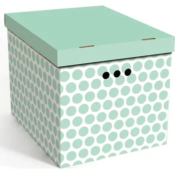 Úložný box Dekorativní krabice zelené tečky XL úložný box, velikost 42x32x32cm (Krabice ERKAR je vyrobena z pevné lepenky a hodí se ideálně k přechovávání různých předmětů jako je oblečení, hračky, knihy a jiné drobnosti. Díky dekorativnímu potisku může být na očích