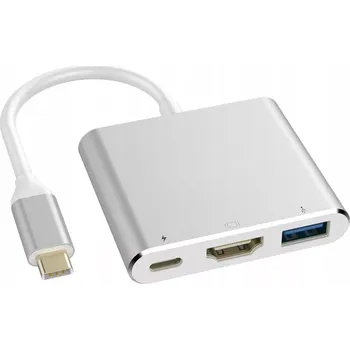 Adaptér k notebooku ADAPTER USB C HDMI+USB 3.0+PD 4K HUB MacBook 3w1 (Plug & Play standard – adaptér nevyžaduje instalaci žádných ovladačů. Funguje ihned po připojení k zařízení. Podporuje rozlišení až 4k (3840X2160p) – vychutnejte si nejvyšší ostrost obrazu díky podpoře roz