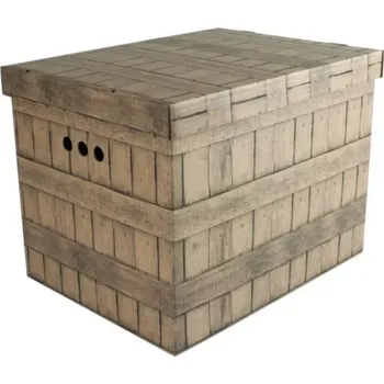 Úložný box Dekorativní krabice hnědá deska, desky XL, úložný box s víkem, vel. 42x32x32cm (Výrobce: Erkar. Box je vyroben z pevné lepenky a hodí se ideálně k přechovávání různých předmětů jako je oblečení, hračky, knihy a jiné drobnosti. Díky dekorativnímu potisku m
