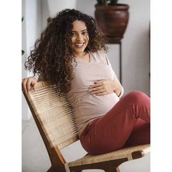 Milk & Love Těhotenské a kojící tričko 3v1 Milk shirt světle béžové bavlněné 3/4 rukáv Velikost: XL