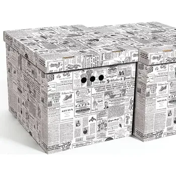 Úložný box Dekorativní krabice Noviny XL, úložný box s víkem, vel. 42x32x32cm (Výrobce: Erkar. Box je vyroben z pevné lepenky a hodí se ideálně k přechovávání různých předmětů jako je oblečení, hračky, knihy a jiné drobnosti. Díky dekorativnímu potisku může být na o