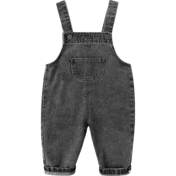 Dětský overall Dětský džínový overal pro miminka z bavlny Jednobarevný batolecí overal s kapsičkou a knoflíky Stylový unisex overal pro chlapce i dívky černá 5