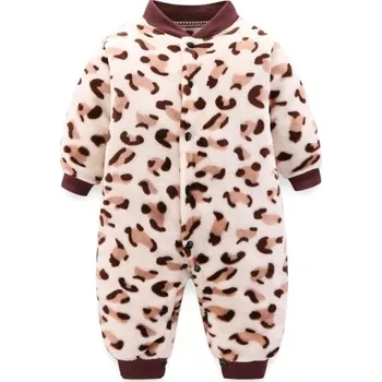 Zimní a jarní kojenecký overal pro miminka Plyšový flanelový overal s leopardím vzorem Měkké dětské oblečení z polyesteru pro chlapce i dívky 6-9 měsíců