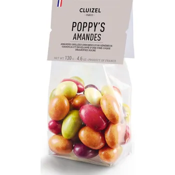 Čokoláda Michel Cluizel „Obří lentilky“ –⁠ Veselá vajíčka –⁠ Poppy's Amandes Grilée 130 g