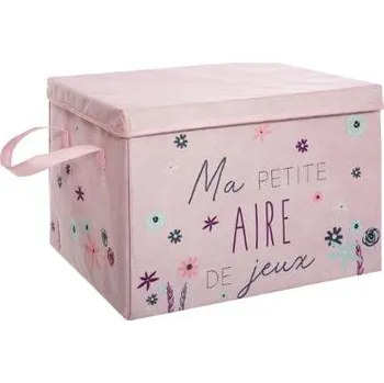 Textilní koš na hračky s víkem 2v1 - růžový