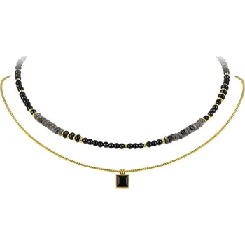 Náhrdelník JAY Dvojitý náhrdelník Islene - chirurgická ocel, onyx JAY-9232-ZS51263 Černá 49 cm + 7 cm (prodloužení)