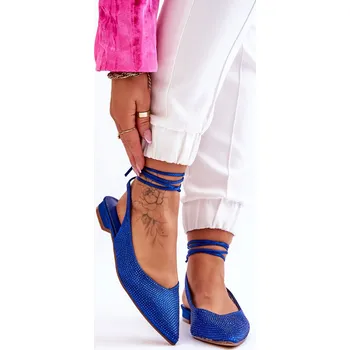 Dámské lodičky Vázané Baleríny S Kamínky Mavis Barva: Modrá, Velikost: 36