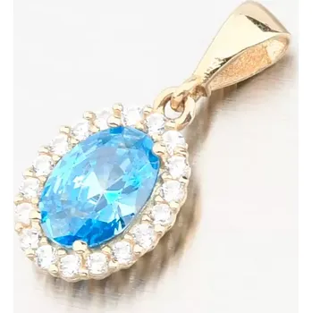 Přívěsek Dámský přívěsek žluté zlato 585 zirkon modrý topaz a 13R-429