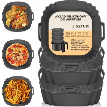 Úložný box Silikonové vložky do AIR FRYER horkovzdušné fritézy 3 ks – nepřilnavé formy na pečení, opakovaně použitelné
