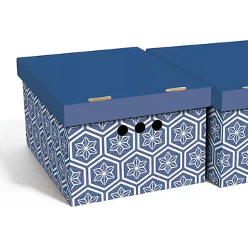 Úložný box Dekorativní krabice šestihranné modré hvězdy A4 úložný box, velikost 33x25x18cm (Krabice Global Home je vyrobena z pevné lepenky a hodí se ideálně k přechovávání různých předmětů jako je oblečení, hračky, knihy a jiné drobnosti. Díky dekorativnímu potisku