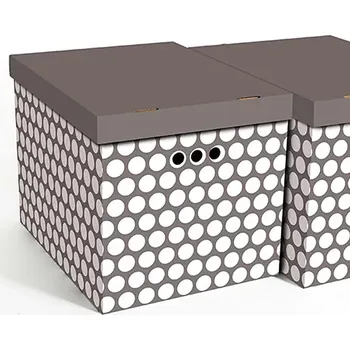 Úložný box Dekorativní krabice bílé tečky / šedé pozadí XL úložný box, velikost 42x32x32cm (Krabice Erkar je vyrobena z pevné lepenky a hodí se ideálně k přechovávání různých předmětů jako je oblečení, hračky, knihy a jiné drobnosti. Díky dekorativnímu potisku může 