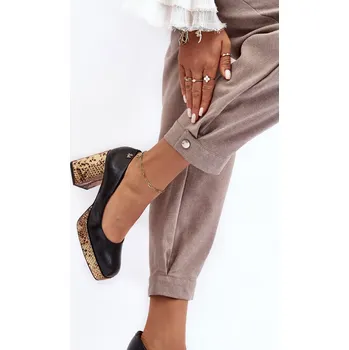 Dámské lodičky Módní kožené lodičky Laura Messi 2599 Barva: Černá, Velikost: 37