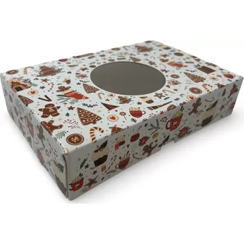 Dóza na potraviny ALVARAK Krabička na cukroví s oknem 22 x 15 x v.5 cm, lux. lamin.papír, bílá, CBOX-144