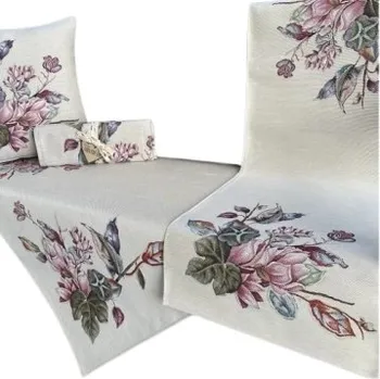 ubrus Běhoun na stůl Fialový Kytice 45x140cm Žinylka