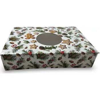 Dóza na potraviny ALVARAK Krabička na cukroví s oknem 22 x 15 x v.5 cm, lux. lamin.papír, bílá, CBOX-141