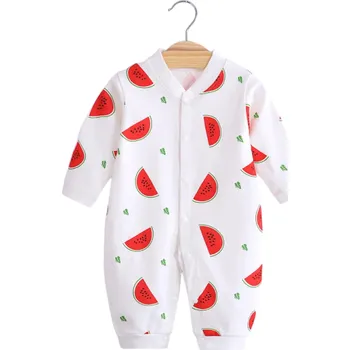 Bavlněné body s dlouhým rukávem a melounovým vzorem Bílý dětský overal pro novorozence Výstřih do V Zapínání na patenty 6-9 měsíců