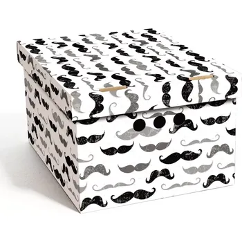 Úložný box Dekorativní krabice mužský knír A4 úložný box, velikost 33x25x18cm (Krabice Global Home je vyrobena z pevné lepenky a hodí se ideálně k přechovávání různých předmětů jako je oblečení, hračky, knihy a jiné drobnosti. Díky dekorativnímu potisku může být na 