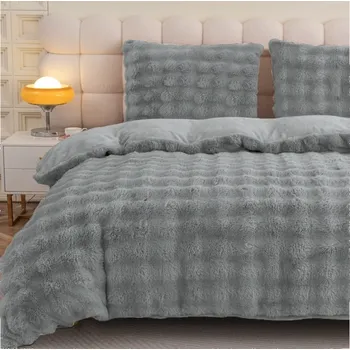 Povlečení Extra hřejivé povlečení z plyšového materiálu - šedé 4 časti: 1ks 160x200 + 2ks 70x80 + plachta