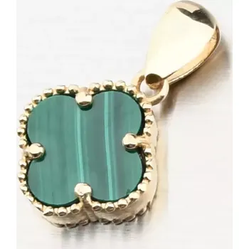 Přívěsek Dámský přívěsek žluté zlato 585 zeleným kamenem malachit čtyřlístek 13R-426