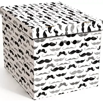 Úložný box Dekorativní krabice mužský knír XL úložný box, velikost 42x32x32cm (Krabice Erkar je vyrobena z pevné lepenky a hodí se ideálně k přechovávání různých předmětů jako je oblečení, hračky, knihy a jiné drobnosti. Díky dekorativnímu potisku může být na očích 