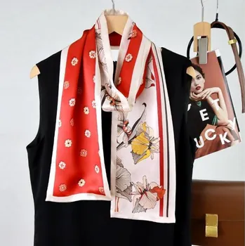 Šála Dvojitá hedvábná šála – Lilie a kvítky