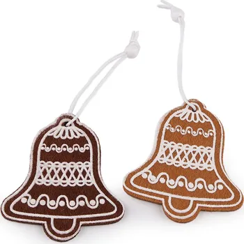 Vánoční dekorace Vánoční perníčky k zavěšení filc Varianta: 5 hnědá přírodní zvoneček, Balení: 4 ks