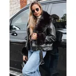 Černá dámská koženková bunda s černou kožešinou TY5233 Velikost: L