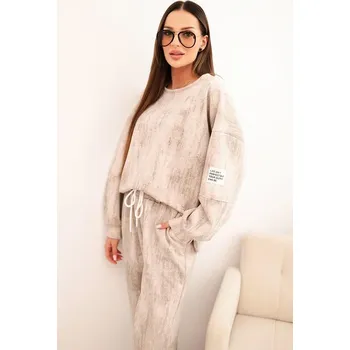 Oversize tepláková souprava s efektem obnošení model 25353-2 tmavě béžová