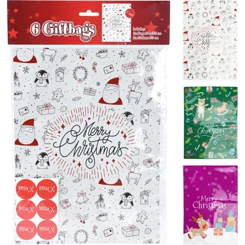 Dárková taška sáček dárkový 32x24cm (6ks), samolepky pr.3cm (6ks) dekor č.2, mix